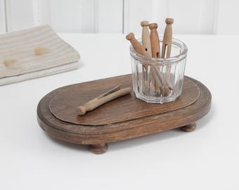 Base a cupola vintage francese in legno marrone con piedini, rialzo primitivo, supporto decorativo per esposizione, piedistallo per statua - Arredamento rustico per la casa di campagna