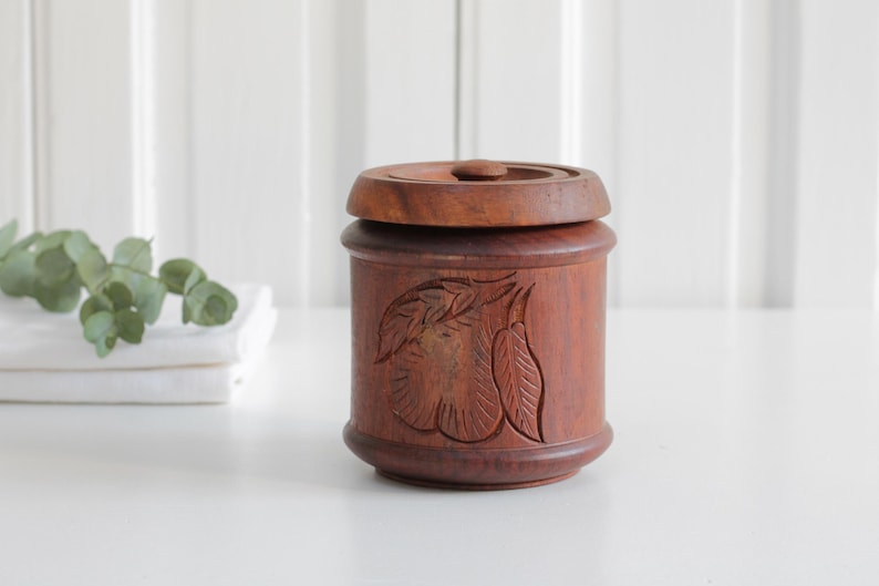 Vintage Small Wooden Lidded Canister With Pear Decor, Treen Storage ...