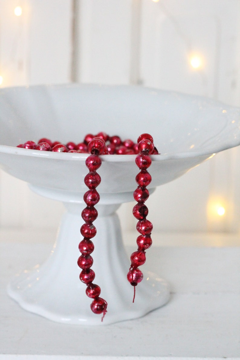 Antique Red Mercury Glass Christmas Tree Garland, Gelatin Beads