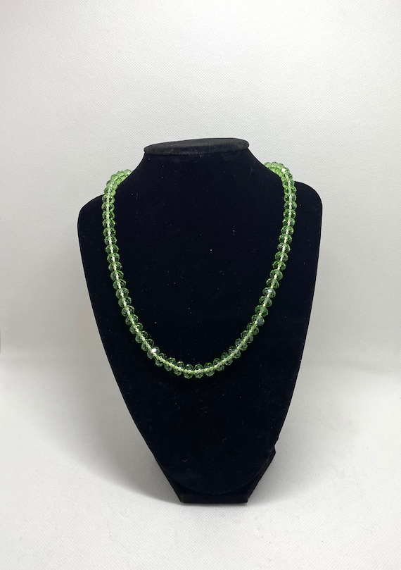 Faceted, Crystal Glass Beaded Necklace, Light Gree
