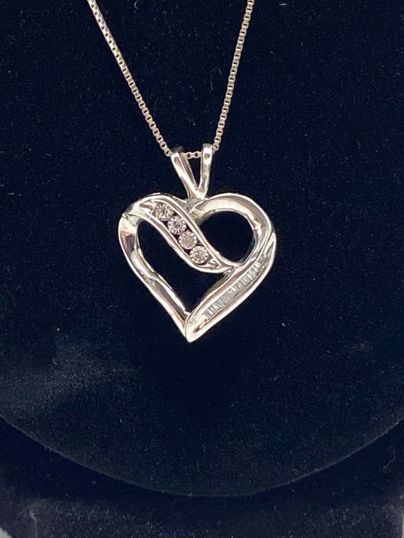 Diamond Open Heart Drop Pendant Necklace in Silver