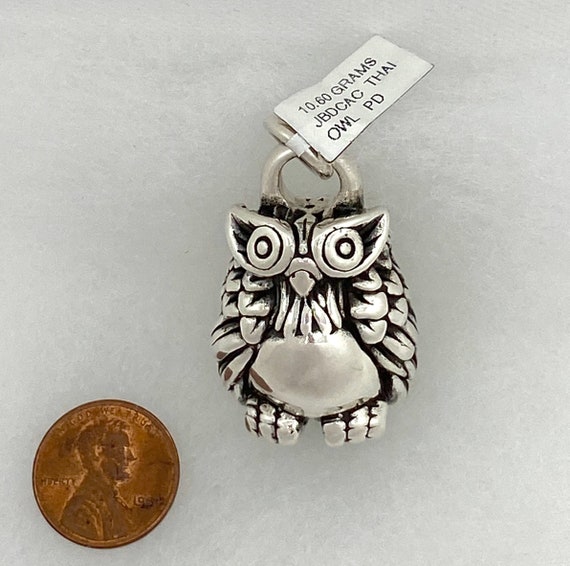 Sterling Silver Owl Pendant, 10.6g, 3D, Intricate… - image 2