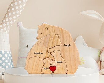 Personalized Wooden Bear Family Puzzle, Custom Engraved Family Name Puzzle, Family Home Decor, Mother Day Gift, Father Day Gift, Family Gift