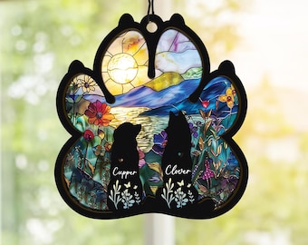 Personalized Couple Dog Paw Memorial Suncatcher, Custom Dog Suncatcher With Name And Date, Dog Memorial Gift, In Loving Memory