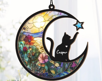 Personalized Cat Memorial With Cat Suncatcher, Custom Loss Of Cat Sympathy Gift, Pet Memorial Gift, Cat Memorial Gift, Cat Remembrance Gift