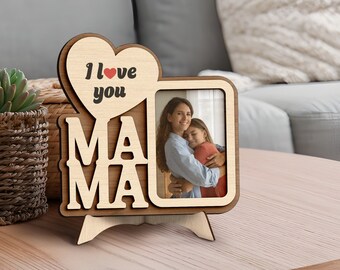 Custom Gift for Mom, Mom I Love You, Heart Shape, Wooden Plaque, Gift For Mom Birthday Mother's Day Best Mommy Ever Photo Gift