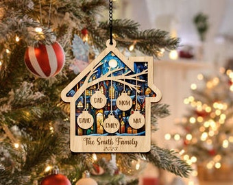 Personalized House Ornament for Christmas tree, Family Name Christmas Ornament, Christmas Tree Ornament with Family Name 2023