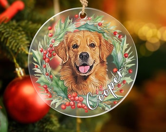 Custom Christmas Dog Portrait Ornament, Christmas Pet Portrait Ornament, Pet Memorial Acrylic Photo Ornament, Pet Christmas gift