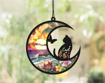 Personalized Cat Memorial Suncatcher, Loss of Pet Sympathy Gift, Custom Cat with Name - Date Suncatcher, Engraved Cat Lovers Gifts,Cat Decor