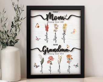 Personalized Grandma's Garden Sign Frame, Mama's Garden Sign, Grandma's Garden Sign Frame, Flower Birth Month Garden Frame, Gift for Grandma