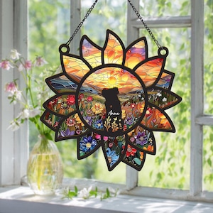 Personalized Dog Flower Memorial Suncatcher with Dog Breed, Custom Dog Breed Suncatcher, Dog Sympathy Gift, Handmade Name Dog Remembrance