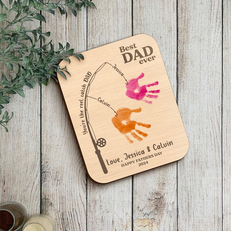 Personalized Fishing Handprint Frame Sign, DIY Handprint Sign, Father's ...