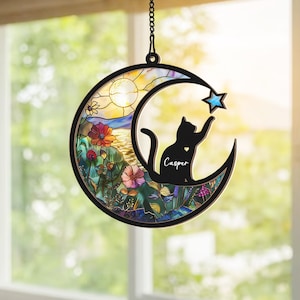 Personalized Cat Memorial With Cat Suncatcher, Custom Loss Of Cat Sympathy Gift, Pet Memorial Gift, Cat Memorial Gift, Cat Remembrance Gift image 2