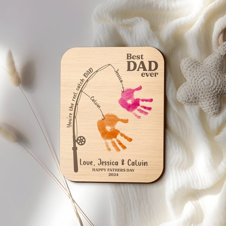 Personalized Fishing Handprint Frame Sign, DIY Handprint Sign, Father's ...