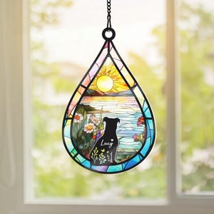 Custom Dog Memorial  Suncatcher With Name And Date, Personalized Teardrop Dog Memorial Suncatcher , Puppy Loss Gift,In Loving Memory