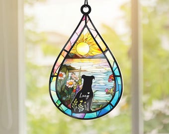 Custom Dog Memorial  Suncatcher With Name And Date, Personalized Teardrop Dog Memorial Suncatcher , Puppy Loss Gift,In Loving Memory