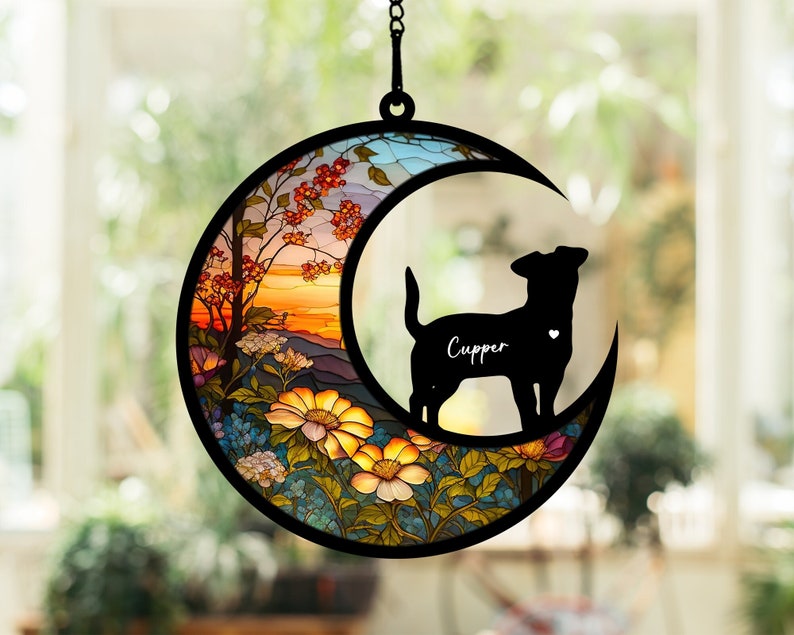 Personalized Dog Memorial Suncatcher Ornament, Custom Dog Suncatcher With Name And Date, Dog Memorial Gift, Puppy Loss Gift,In Loving Memory image 1