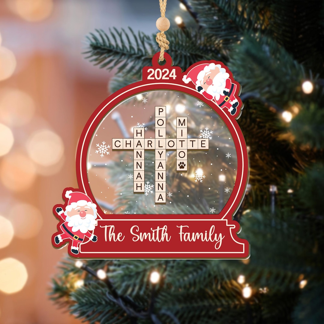 Custom Family Crossword Christmas Ornament, Family Names Puzzle