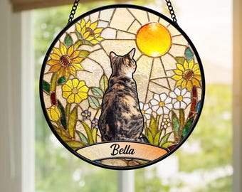 Personalized Cat Stained Glass Suncatcher, Custom Cat Memorial Gift, Pet Loss Sympathy Gift, Cat Lover Window Hanging, Pet Remembrance Gift