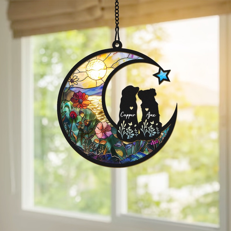 Dog suncatcher, dog memorial gift, couple dog suncatcher