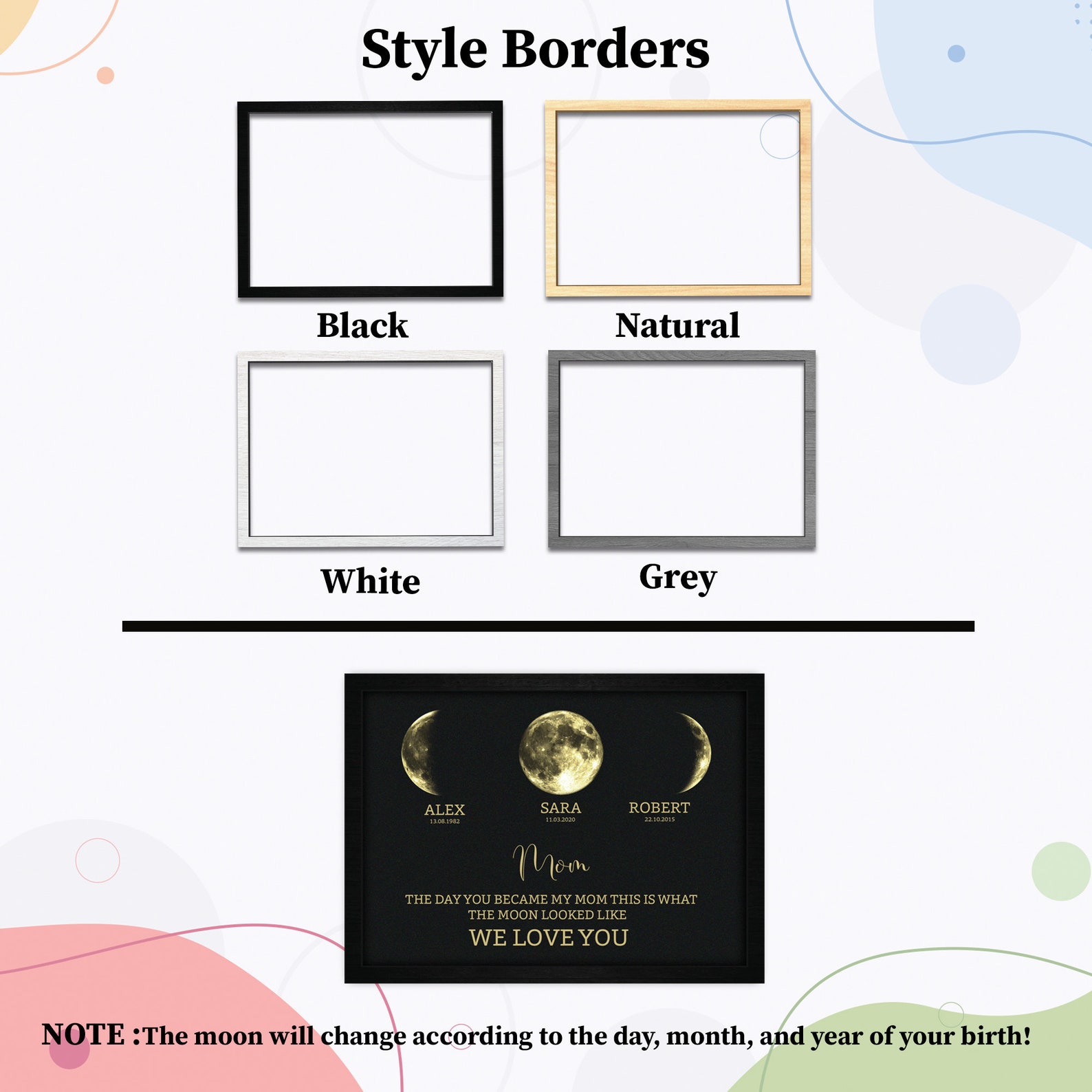Custom Moon Phase Frame, Personalized Moon Phase Frame, Mother’s Day ...