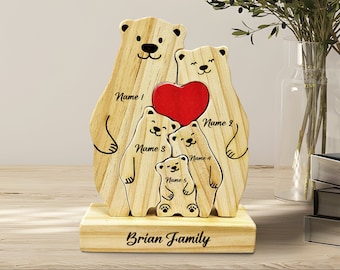 Custom Bear Family Name Puzzle, Personalized Wooden Bear Family Puzzle, Mother Day Gift, Father Day Gift, Gift for Parents