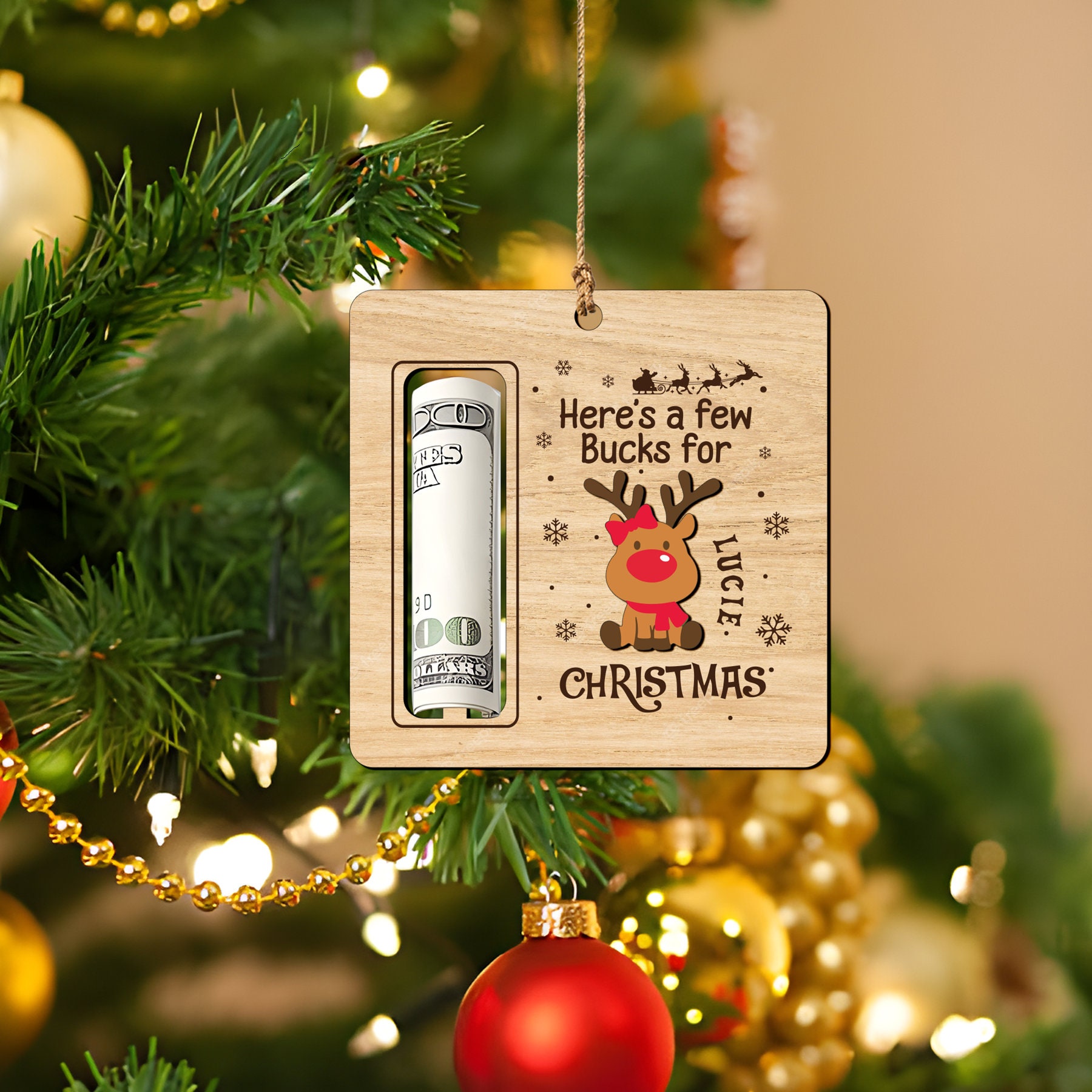 Heres A Few Bucks for Christmas, Personalized Cute Reindeer Money