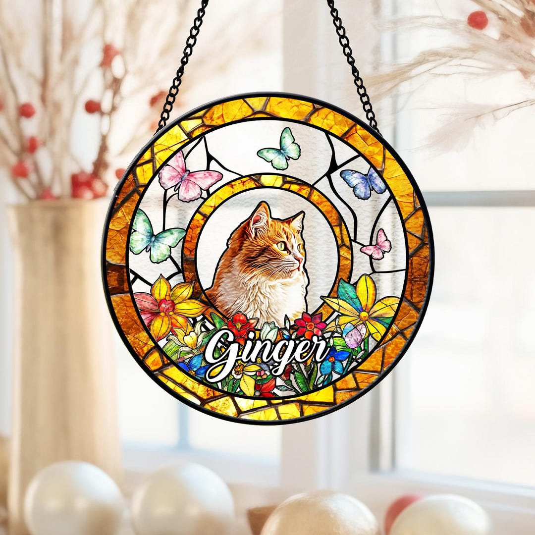 Custom Pet Portrait Stained Glass Art, Pet Memorial Stained Glass Photo ...