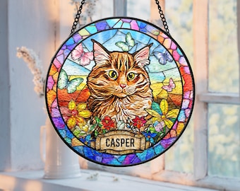 Personalized Pet Memorial Gift, Custom Pet Portrait Stained Glass Suncatcher, Custom Pet Photo Keepsake, Dog Cat Window Decor