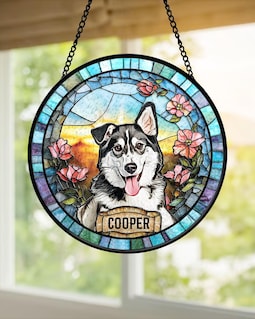 Personalized Dog Portrait Stained Glass Suncatcher, Custom Pet Memorial Stained Glass Photo Suncatcher, Dog Loss Keepsake, Pet Loss Gift By ANIMALSLOVEArt Made by ANIMALSLOVEArt Shop owned by Van 6 years on Etsy