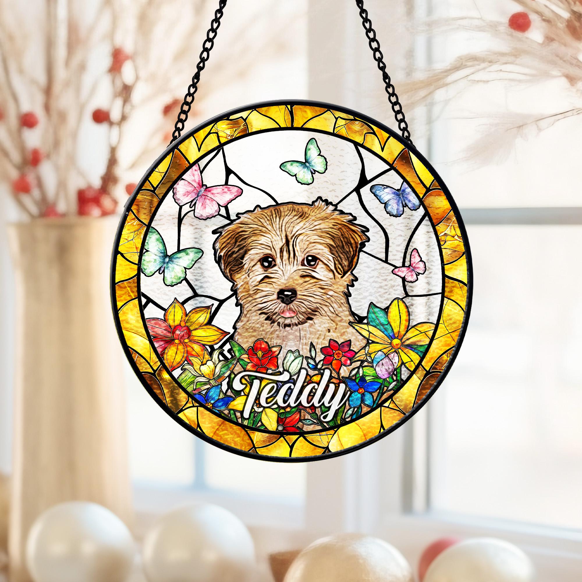 Pet Memorial Stained Glass Photo Suncatcher, Custom Dog Cat Portrait ...