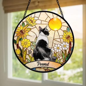 Personalized Cat Stained Glass Suncatcher, Custom Cat Memorial Gift, Pet Loss Sympathy Gift, Cat Lover Window Hanging, Pet Remembrance Gift