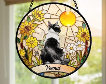 Personalized Cat Stained Glass Suncatcher, Custom Cat Memorial Gift, Pet Loss Sympathy Gift, Cat Lover Window Hanging, Pet Remembrance Gift