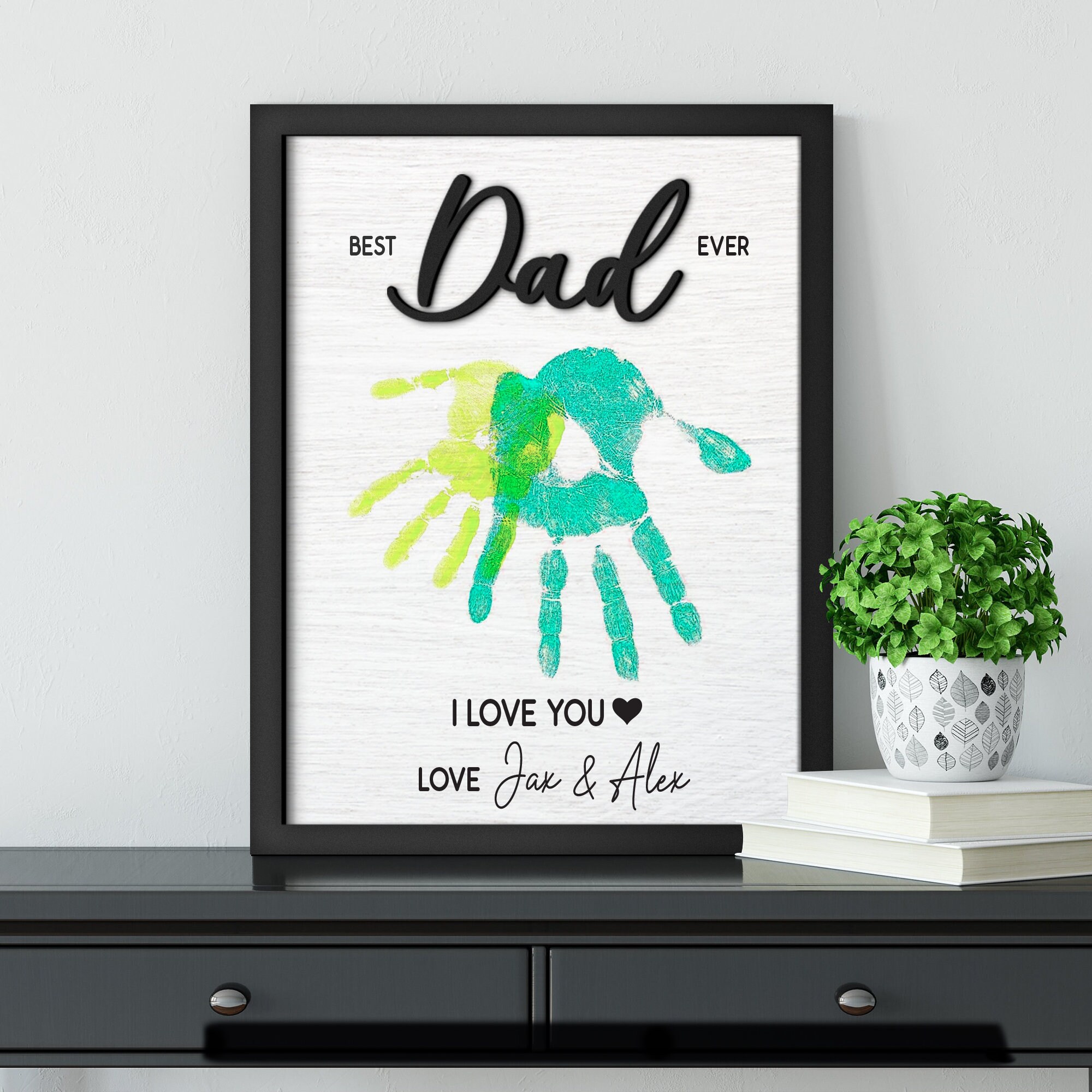 Personalized Best Dad Ever Handprint Frame Sign, DIY Handprint Sign ...