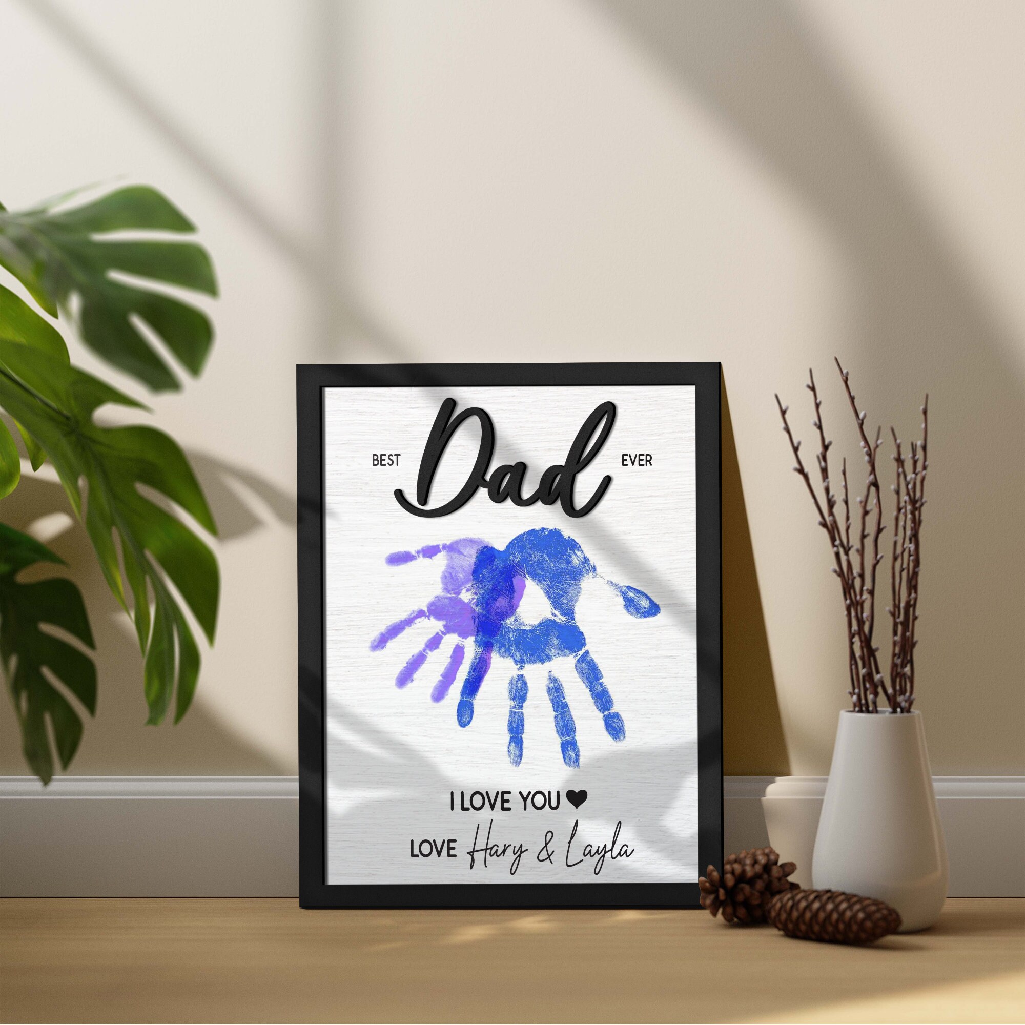 Personalized Best Dad Ever Handprint Frame Sign, DIY Handprint Sign ...