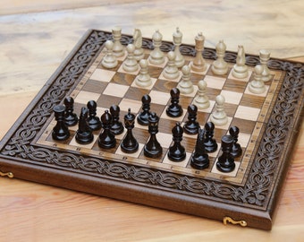 Luxury Wooden Chess handmade Wooden chess set Chess board Personalized Board Game Armenian Chess Wood game Carved  many size Express shippin