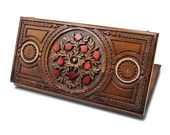 Armenian Backgammon set - Big size wooden backgammon -BACKGAMMON Personalized Board Game -Handmade backgammon -Carved Pomegranate backgammon