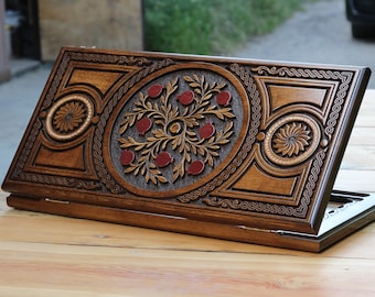 Wooden Backgammon set - Many size backgammon - Express shipping Personalized Board Game -Handmade backgammon -Carved Pomegranate backgammon