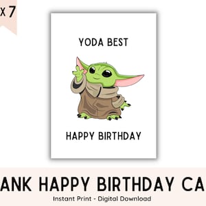 Cartão de aniversário engraçado, cartão de aniversário para impressão, aniversário para impressão, Yoda