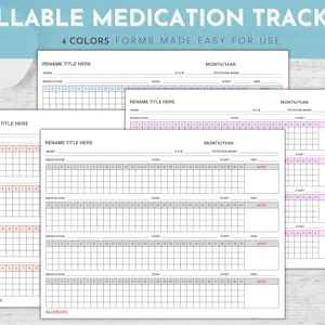 Vulbare medicatie log, geneeskunde organisator, medicatie tracker afdrukbaar, medicatie grafiek, maandelijkse medicatie tracker