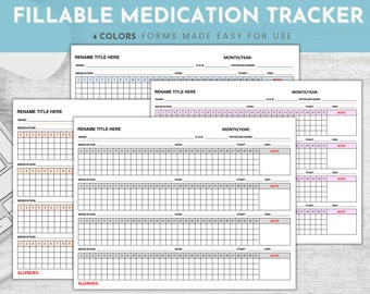 Fillable Medication Log, Medicine Organizer, Medication Tracker Printable, Medication Chart, Monthly Medication Tracker