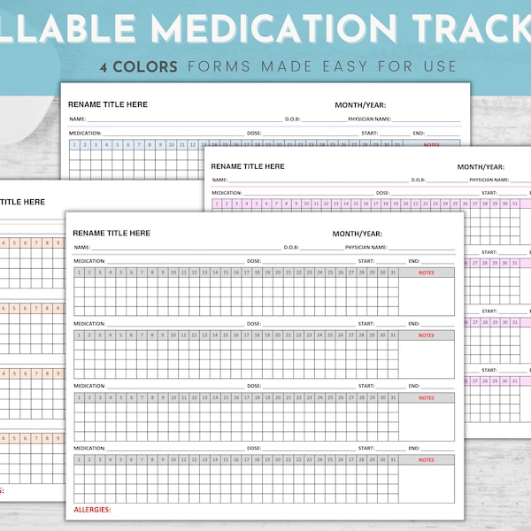 Fillable Medication Log, Medicine Organizer, Medication Tracker Printable, Medication Chart, Monthly Medication Tracker