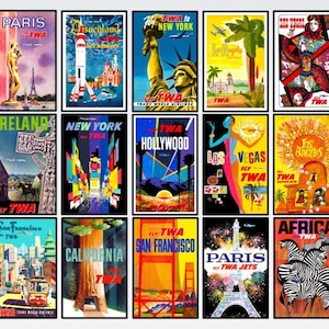 TWA Vintage Travel Posters 1950s Vintage Wall Art Decor Aviation Print