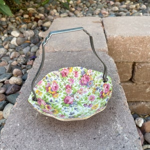 Royal Winton Summertime Basket with Silver Plate Handle | Royal Winton Grimwades | Royal Winton Chintz | Candy Dish