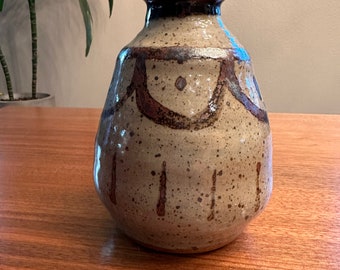 Studio Stoneware Vase: Brown Tan Glazed Pottery, Robert Tucker '85