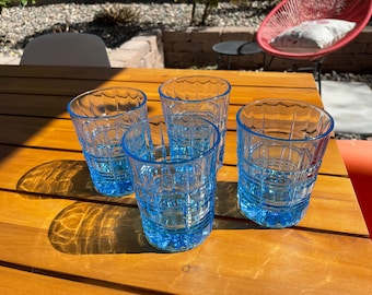 Vintage Anchor Hocking Ice Blue Tartan Rocks Glassware