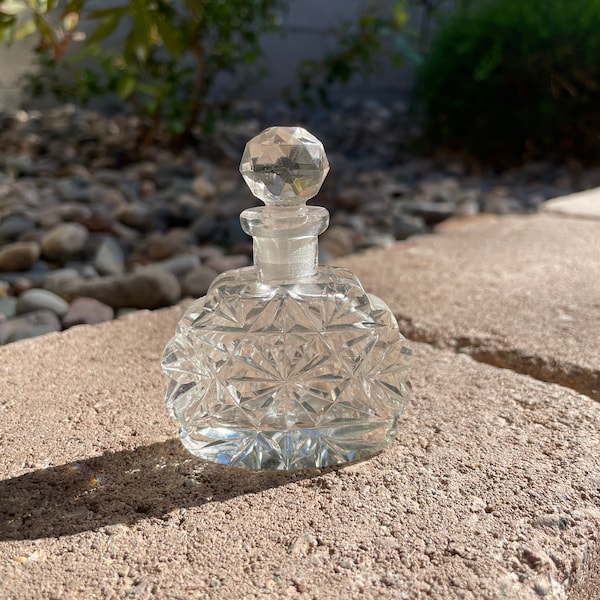 Vintage Cut Glass Perfume Bottle with Stopper | Collectable Perfume Bottle