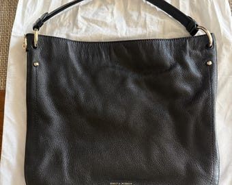 Rebecca Minkoff Black Pebble Leather Expandable Shoulder Bag with Crossbody Strap