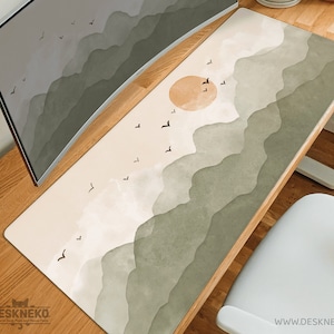 Nature Desk Mat xl, Minimalist Mousepad xxl, Large Mouse Pad, Cute Boho sage green beige, keyboard deskpad deskmat, Aesthetic pc table matt
