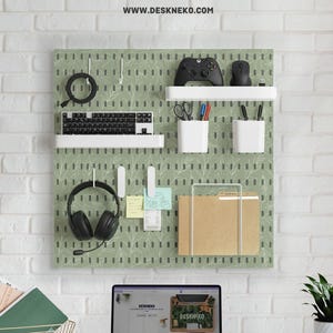 Desk Organizer Pegboard Set with 4 Panels, Storage for Home Office Accessories, Hooks attachements, Containers, Headphone & Keyboard Storage